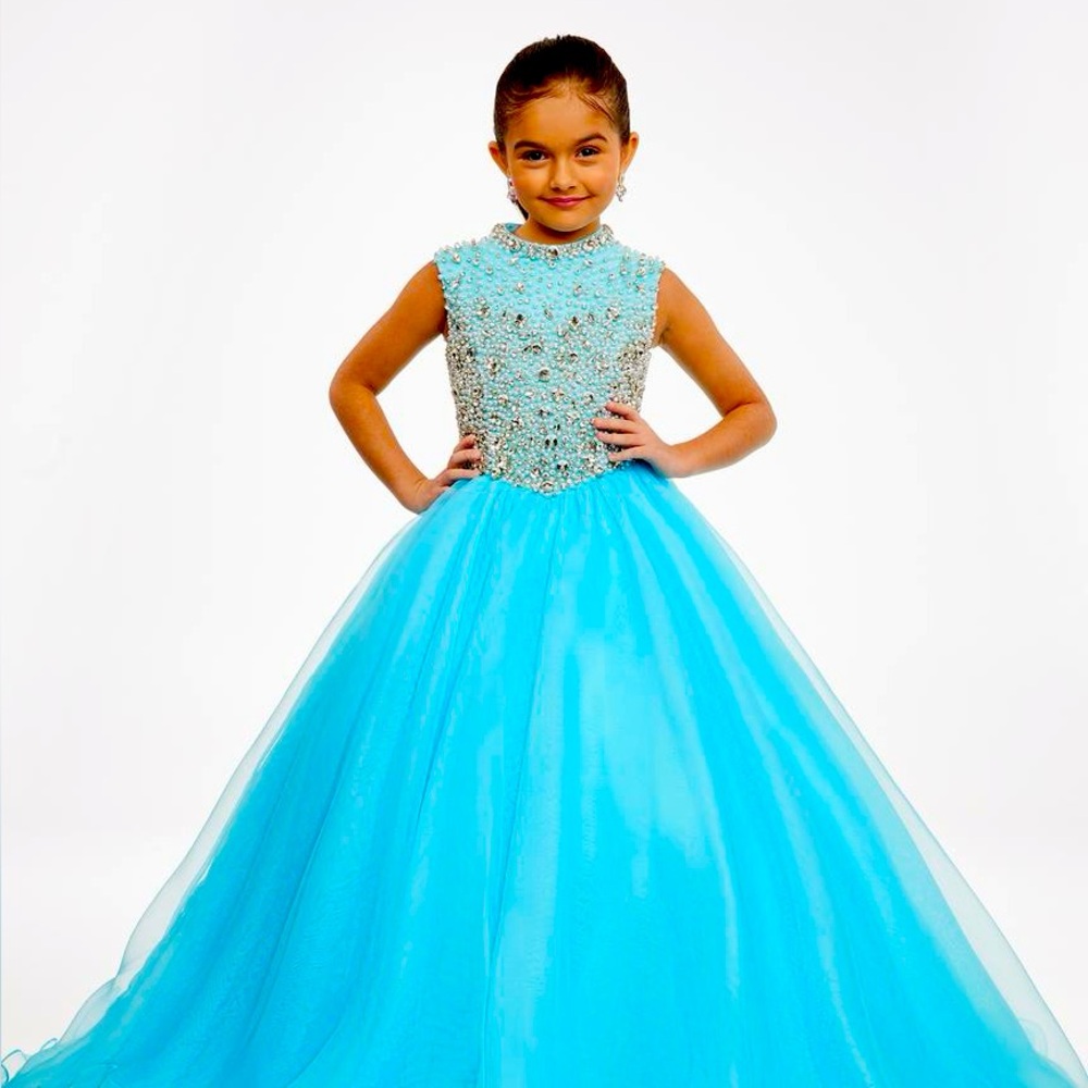 Blue Sequin Embellished Sleeveless Pageant Gown